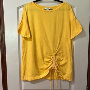 SUNDANCE Drape Ruched Hem Short Sleeve Crew Neck Shirt Yellow Women’s Size Large
